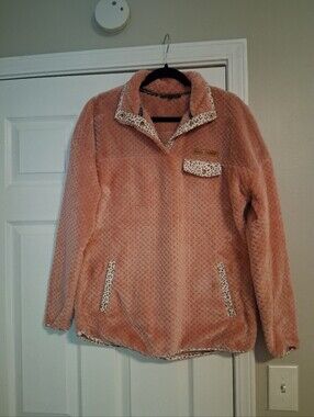 Simply Southern Cozy Plush Pullover Jacket - Peach Pink With Leopard Print